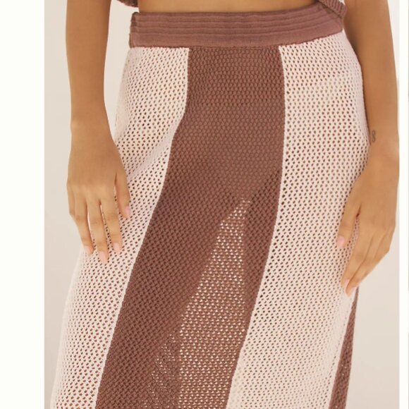 Brand New Mahila Two-Tone Colourblock Crochet Midi Skirt - Picture 5 of 9